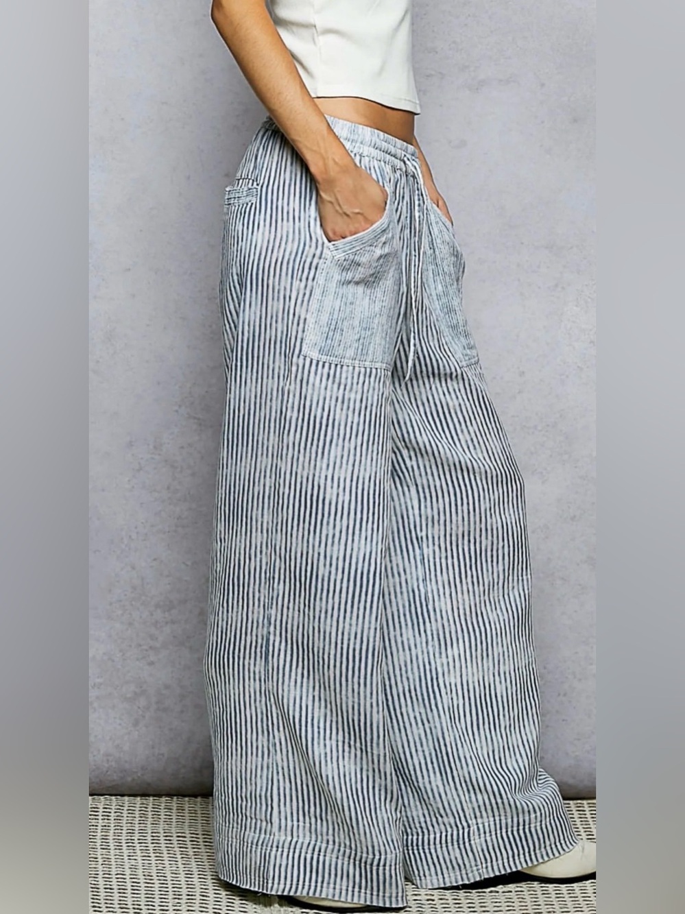 POL Light Blue Striped Wide-Leg Pants - Picture 3 of 4